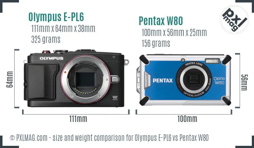 Olympus E-PL6 vs Pentax W80 size comparison
