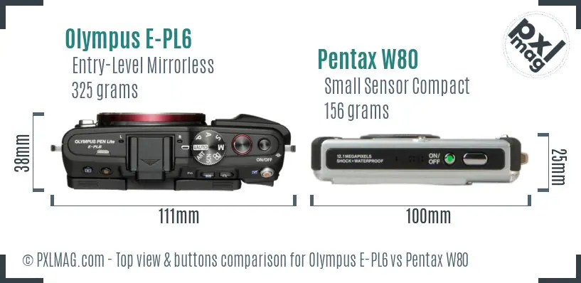 Olympus E-PL6 vs Pentax W80 top view buttons comparison