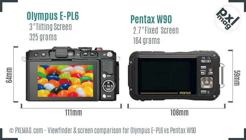 Olympus E-PL6 vs Pentax W90 Screen and Viewfinder comparison
