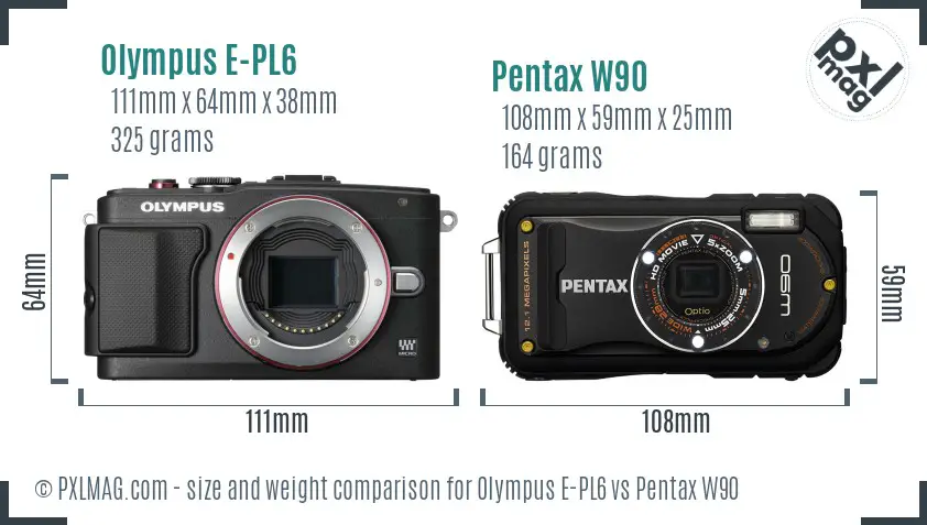 Olympus E-PL6 vs Pentax W90 size comparison
