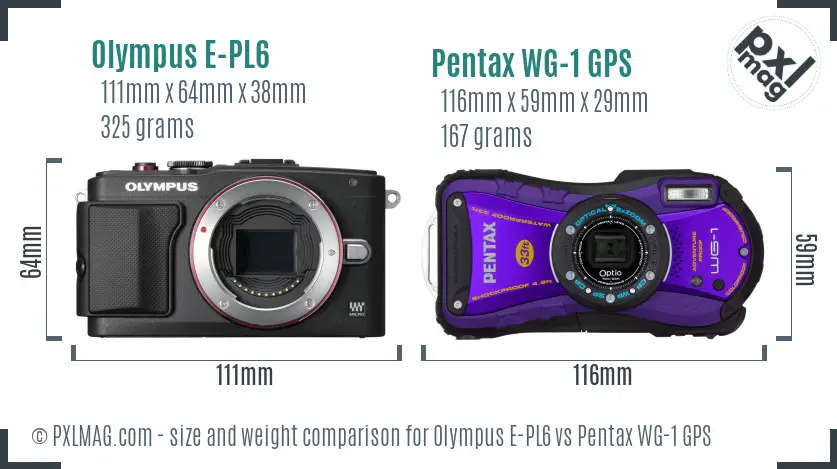 Olympus E-PL6 vs Pentax WG-1 GPS size comparison