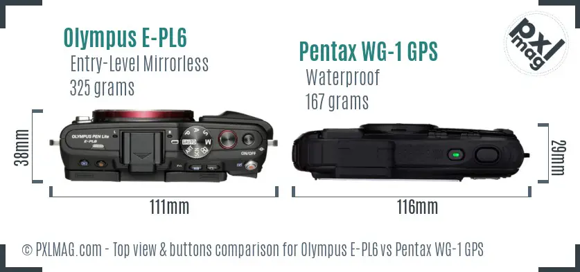 Olympus E-PL6 vs Pentax WG-1 GPS top view buttons comparison
