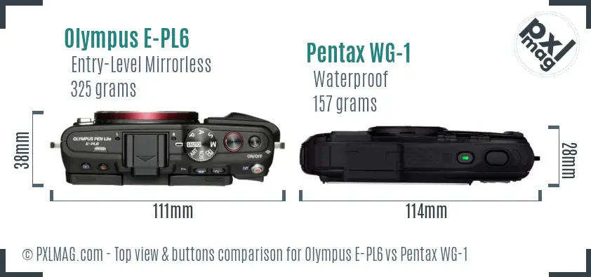 Olympus E-PL6 vs Pentax WG-1 top view buttons comparison