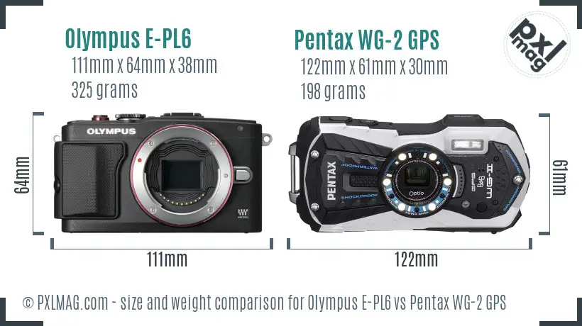 Olympus E-PL6 vs Pentax WG-2 GPS size comparison