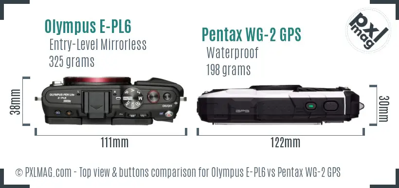 Olympus E-PL6 vs Pentax WG-2 GPS top view buttons comparison
