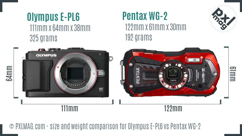 Olympus E-PL6 vs Pentax WG-2 size comparison
