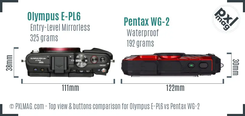 Olympus E-PL6 vs Pentax WG-2 top view buttons comparison