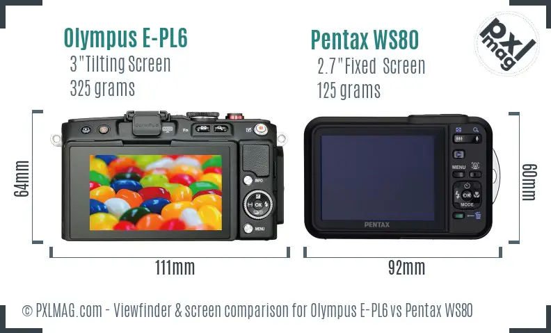 Olympus E-PL6 vs Pentax WS80 Screen and Viewfinder comparison