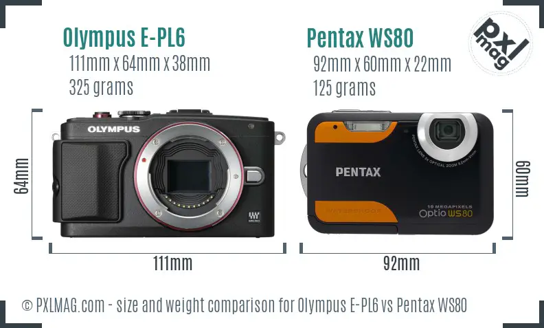 Olympus E-PL6 vs Pentax WS80 size comparison