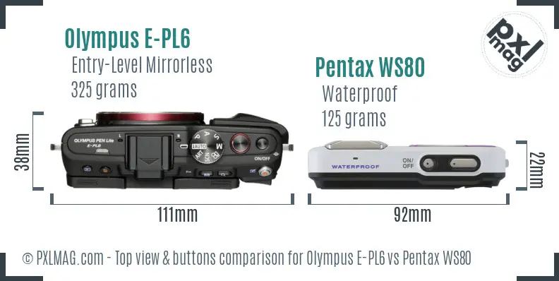 Olympus E-PL6 vs Pentax WS80 top view buttons comparison