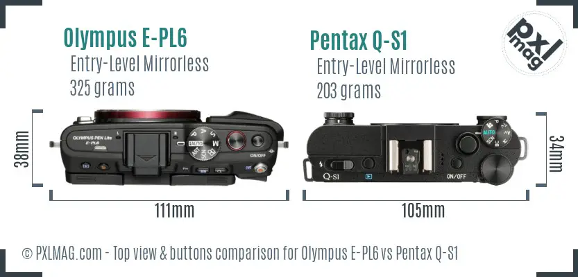 Olympus E-PL6 vs Pentax Q-S1 top view buttons comparison