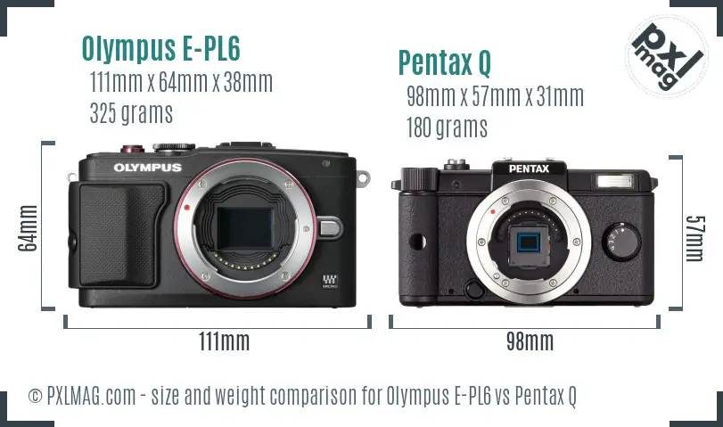 Olympus E-PL6 vs Pentax Q size comparison