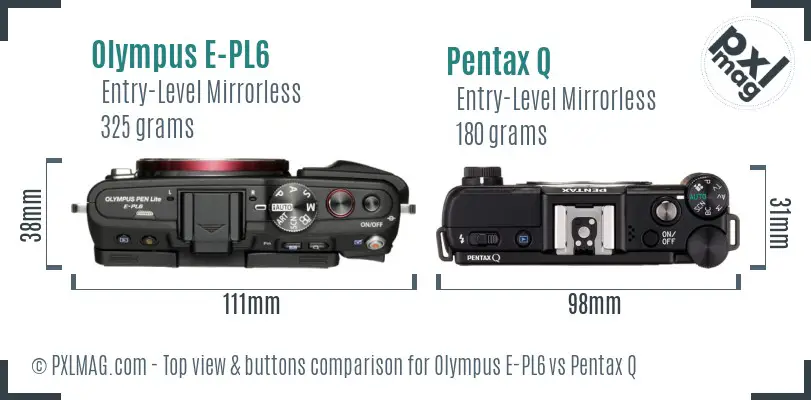 Olympus E-PL6 vs Pentax Q top view buttons comparison