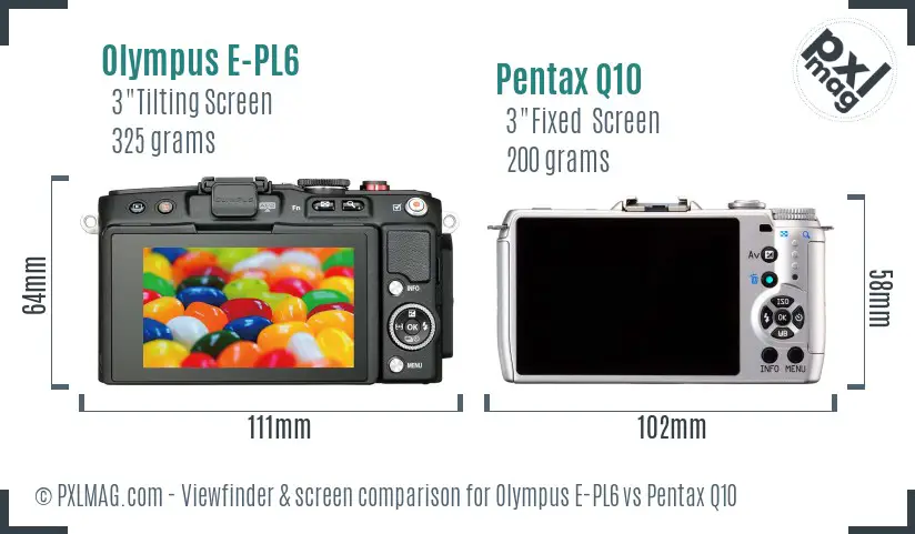 Olympus E-PL6 vs Pentax Q10 Screen and Viewfinder comparison