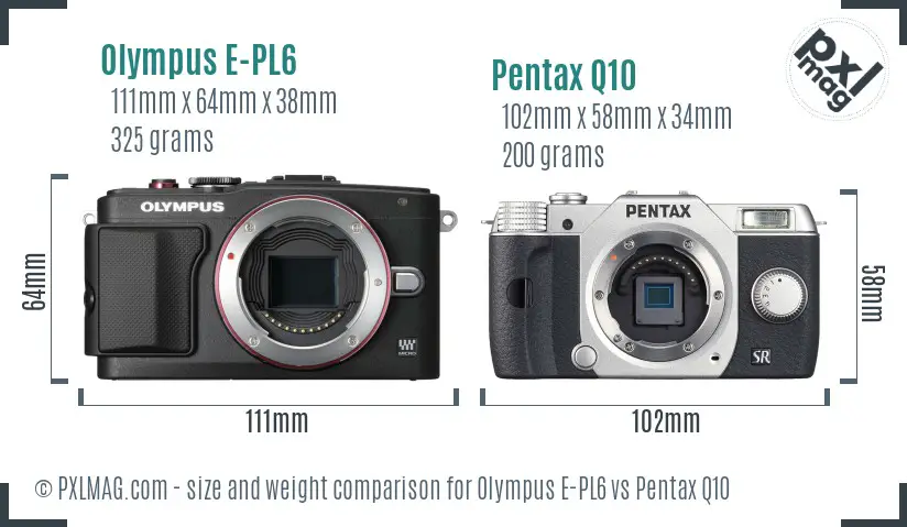 Olympus E-PL6 vs Pentax Q10 size comparison