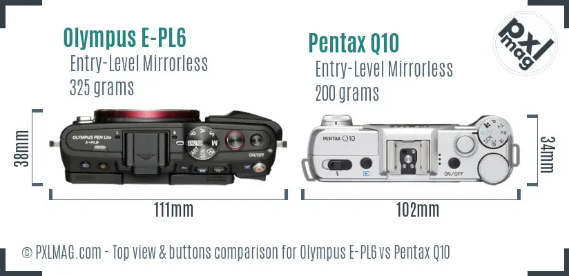 Olympus E-PL6 vs Pentax Q10 top view buttons comparison