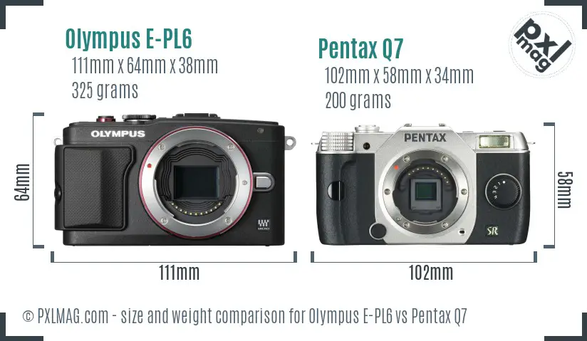Olympus E-PL6 vs Pentax Q7 size comparison