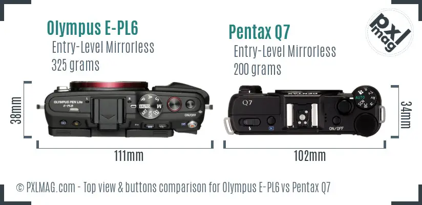 Olympus E-PL6 vs Pentax Q7 top view buttons comparison