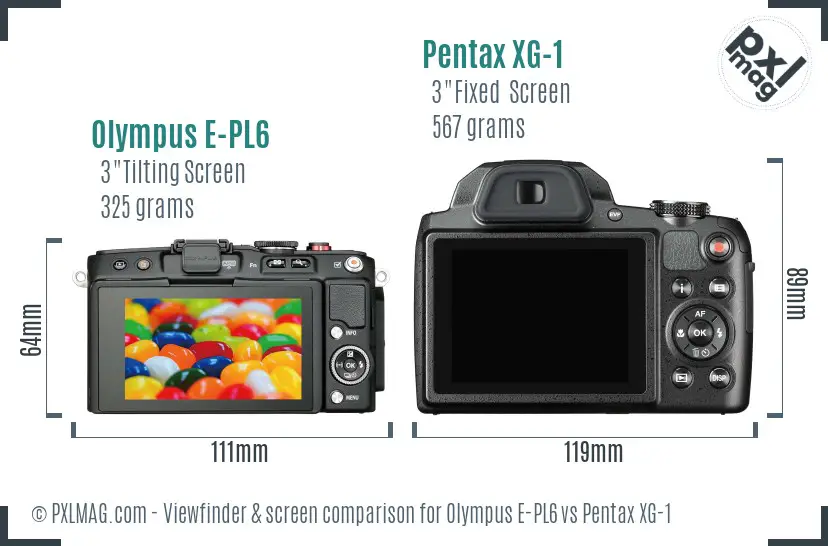 Olympus E-PL6 vs Pentax XG-1 Screen and Viewfinder comparison