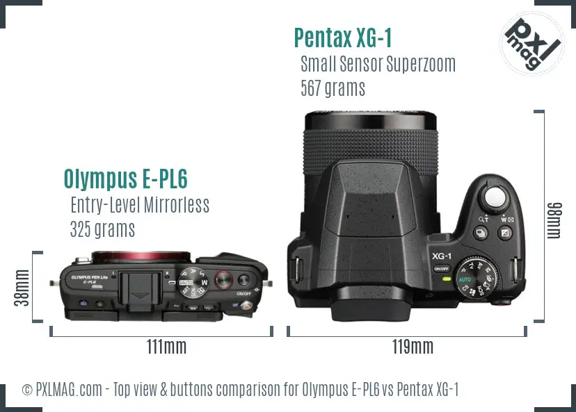 Olympus E-PL6 vs Pentax XG-1 top view buttons comparison