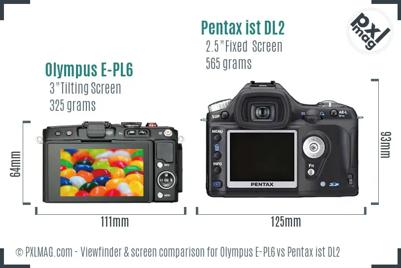 Olympus E-PL6 vs Pentax ist DL2 Screen and Viewfinder comparison