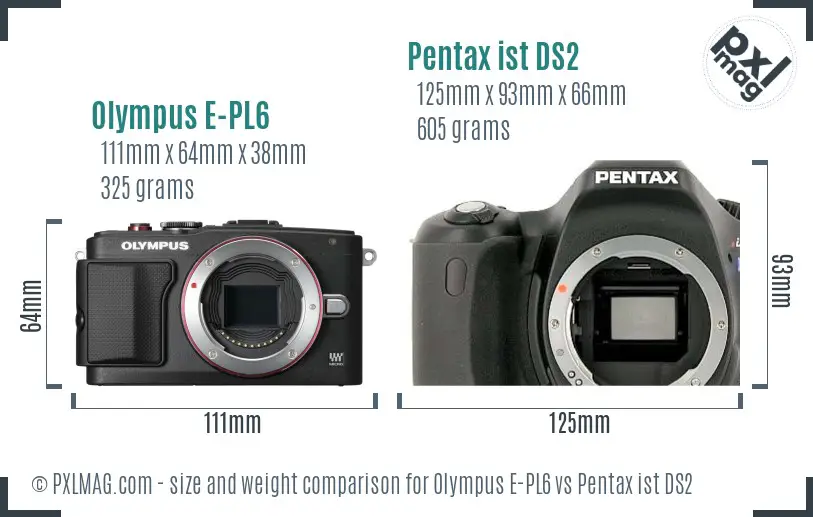 Olympus E-PL6 vs Pentax ist DS2 size comparison