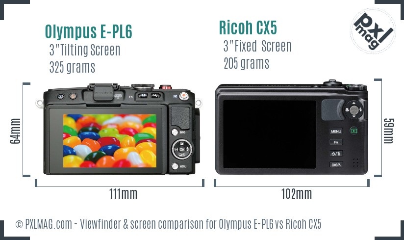 Olympus E-PL6 vs Ricoh CX5 Screen and Viewfinder comparison