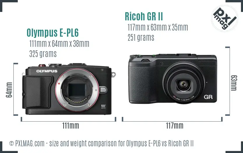 Olympus E-PL6 vs Ricoh GR II size comparison Olympus E-PL6 vs Ricoh GR II size comparison
