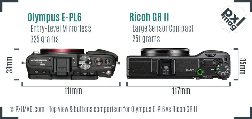 Olympus E-PL6 vs Ricoh GR II top view buttons comparison Olympus E-PL6 vs Ricoh GR II top view buttons comparison
