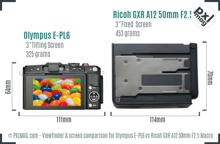 Olympus E-PL6 vs Ricoh GXR A12 50mm F2.5 Macro Screen and Viewfinder comparison