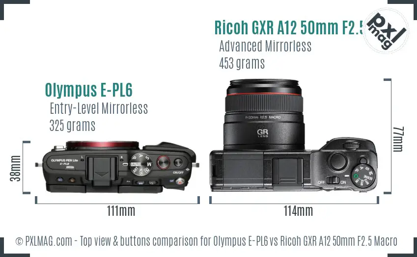 Olympus E-PL6 vs Ricoh GXR A12 50mm F2.5 Macro top view buttons comparison