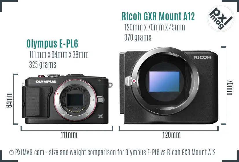 Olympus E-PL6 vs Ricoh GXR Mount A12 size comparison