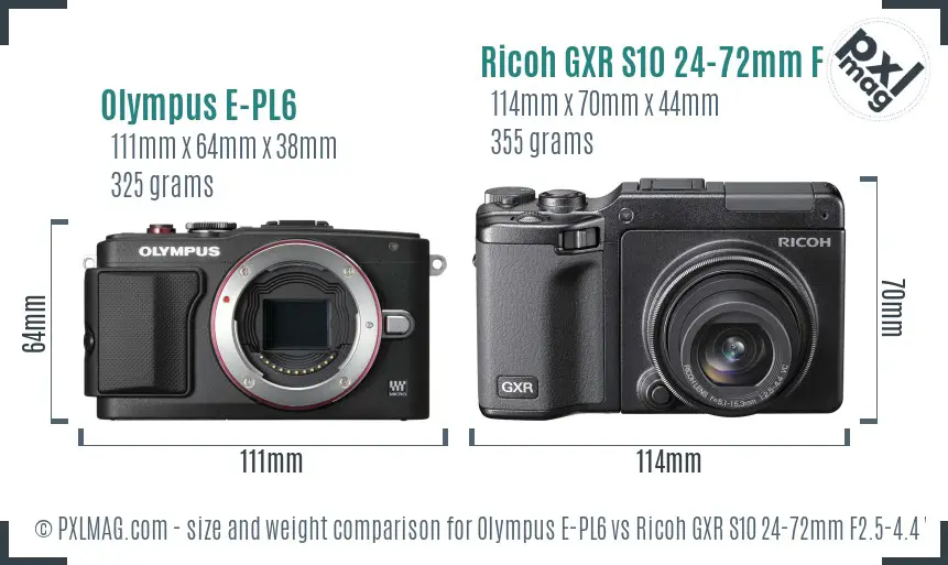 Olympus E-PL6 vs Ricoh GXR S10 24-72mm F2.5-4.4 VC size comparison