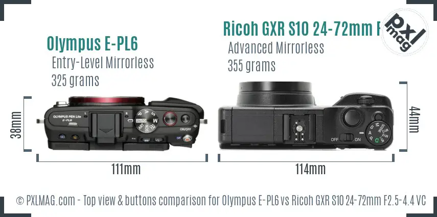 Olympus E-PL6 vs Ricoh GXR S10 24-72mm F2.5-4.4 VC top view buttons comparison