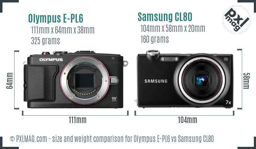 Olympus E-PL6 vs Samsung CL80 size comparison