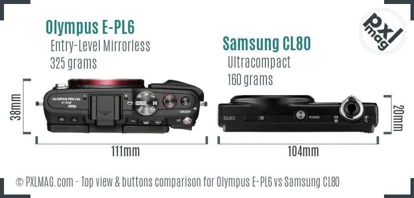 Olympus E-PL6 vs Samsung CL80 top view buttons comparison