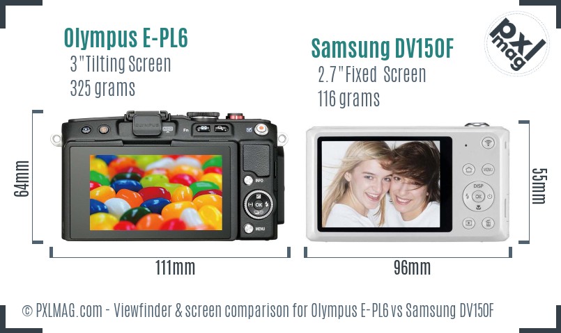 Olympus E-PL6 vs Samsung DV150F Screen and Viewfinder comparison