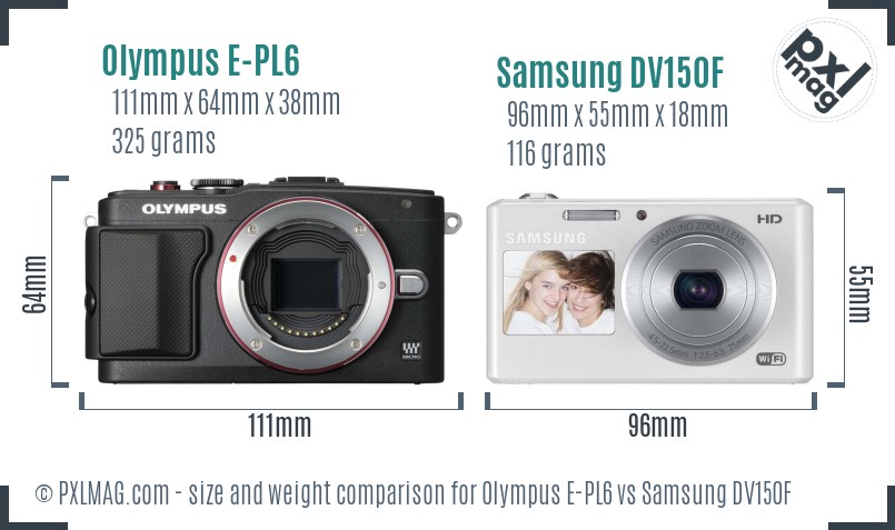 Olympus E-PL6 vs Samsung DV150F size comparison Olympus E-PL6 vs Samsung DV150F size comparison