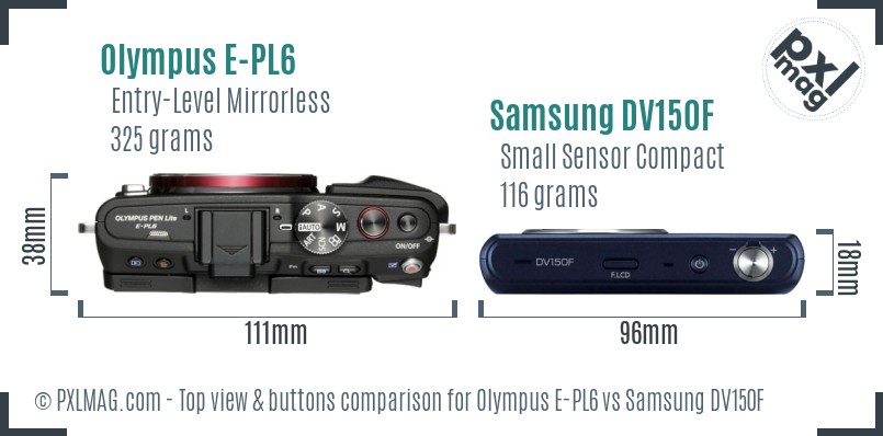 Olympus E-PL6 vs Samsung DV150F top view buttons comparison
