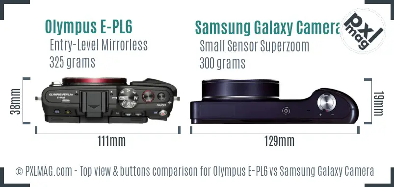 Olympus E-PL6 vs Samsung Galaxy Camera top view buttons comparison Olympus E-PL6 vs Samsung Galaxy Camera top view buttons comparison