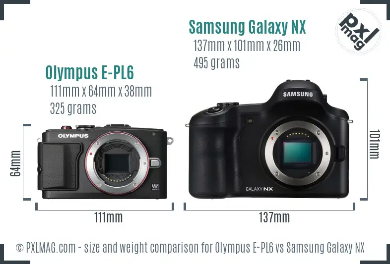 Olympus E-PL6 vs Samsung Galaxy NX size comparison