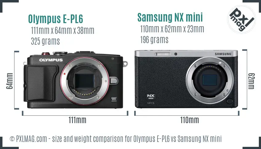 Olympus E-PL6 vs Samsung NX mini size comparison