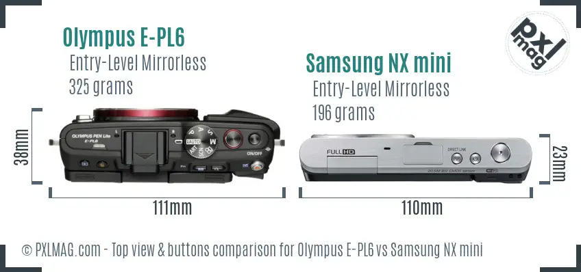 Olympus E-PL6 vs Samsung NX mini top view buttons comparison