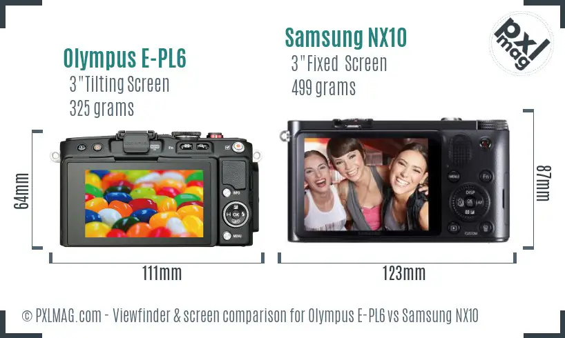 Olympus E-PL6 vs Samsung NX10 Screen and Viewfinder comparison
