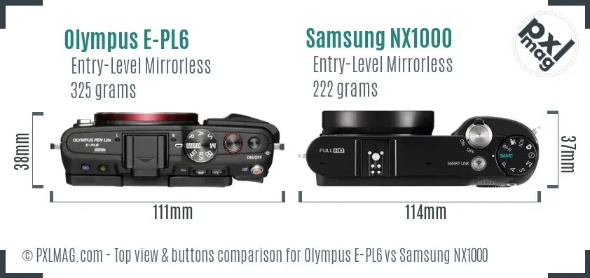 Olympus E-PL6 vs Samsung NX1000 top view buttons comparison