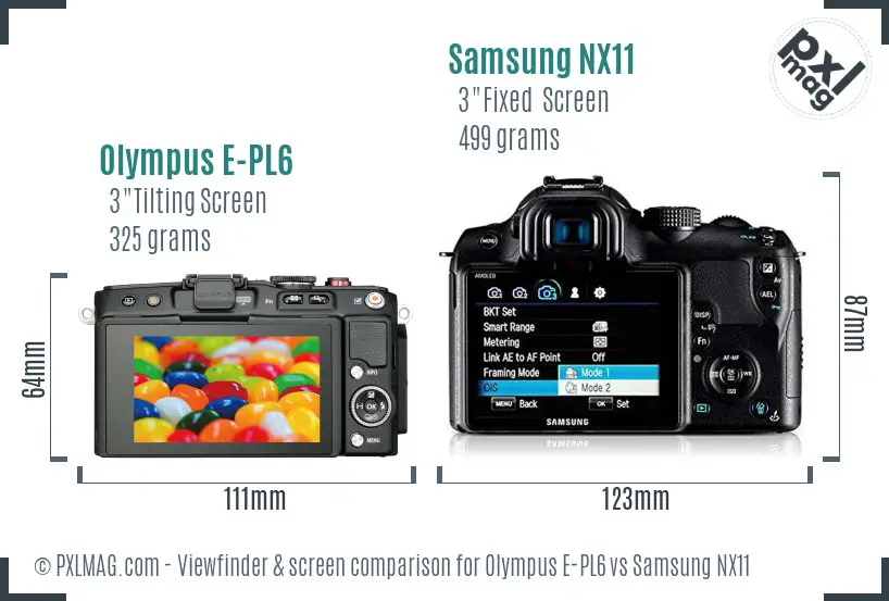 Olympus E-PL6 vs Samsung NX11 Screen and Viewfinder comparison
