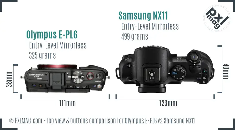 Olympus E-PL6 vs Samsung NX11 top view buttons comparison