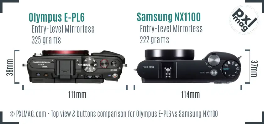 Olympus E-PL6 vs Samsung NX1100 top view buttons comparison