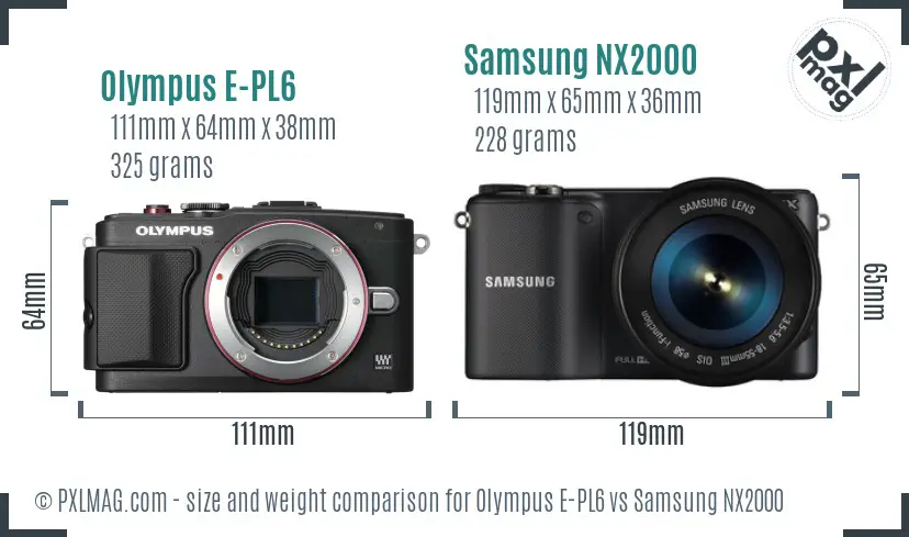 Olympus E-PL6 vs Samsung NX2000 size comparison