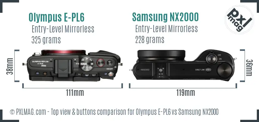 Olympus E-PL6 vs Samsung NX2000 top view buttons comparison
